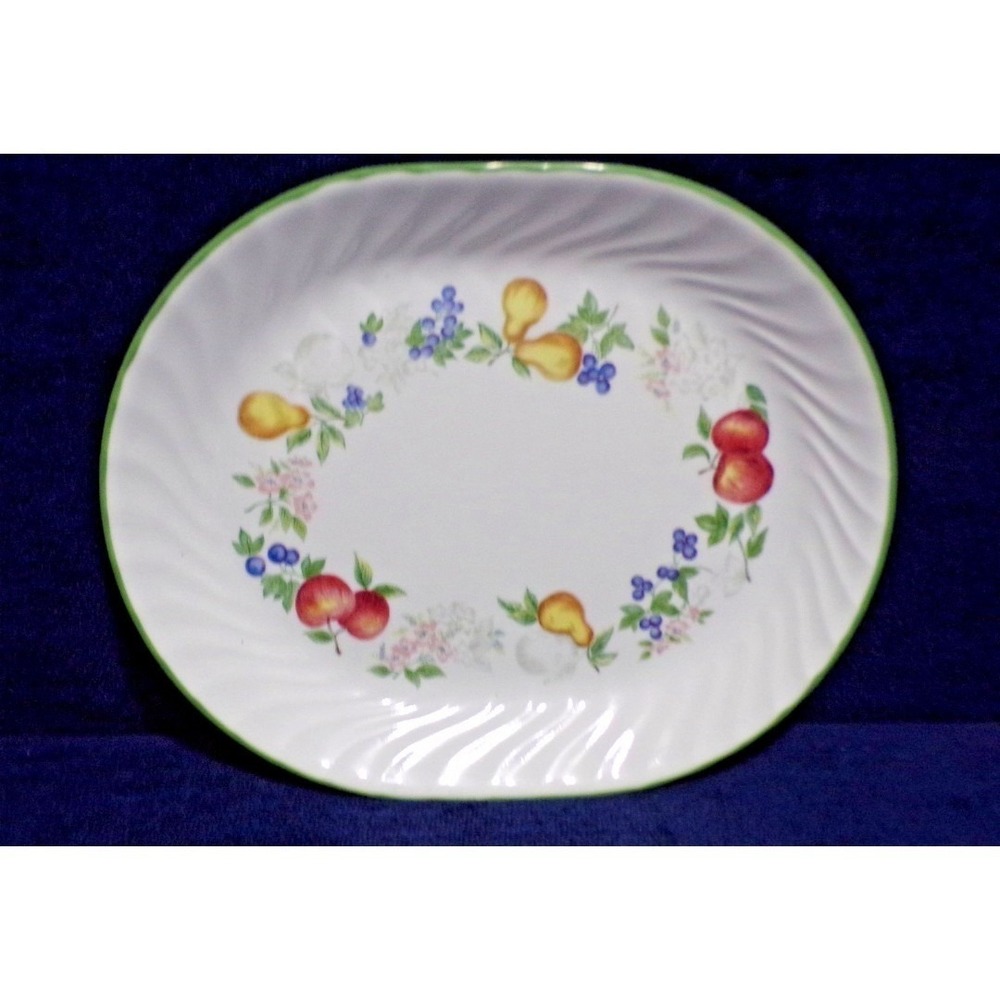 Corelle‎ "Chutney" Fruit Apples Oval Serving Platter Green Edge Swirl by Corning
